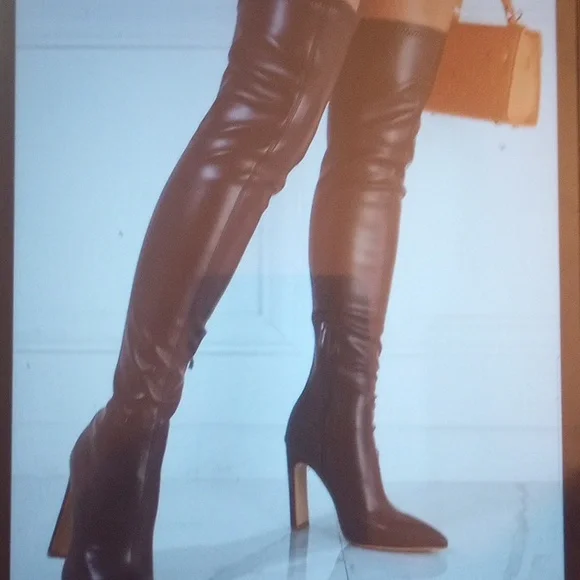 H&M Shoes Womens Brown Over The Knee Side Zipper Pointed Toe